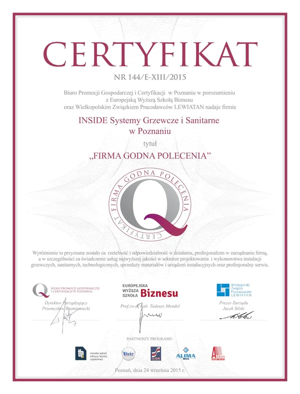 certyfikat firmy
